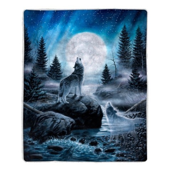 Hastings Home Sherpa Fleece Throw Blanket, Howling Wolf Pattern, Hypoallergenic Bed Blanket, Adults/Kids 884480QIU